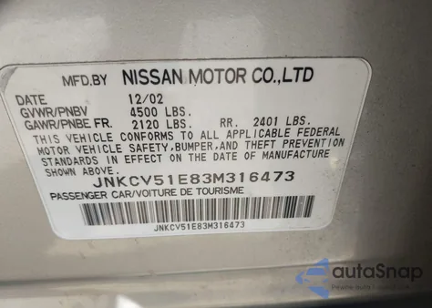 2003 Infiniti G35 z USA, uszkodzony, nr VIN JNKCV51E83M316473